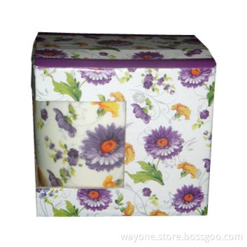 12oz Porcelain Mug, Floral, Purple, Yellow, Red, Orange, Measures Ø8.8 x 12.5cm, Food-safe